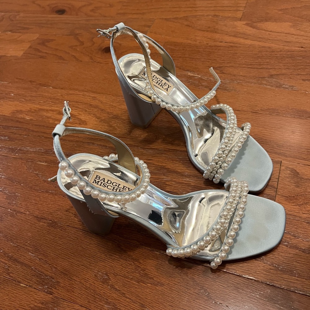 Badgley Mischka Mist Satin Pearl Feisty Heels
